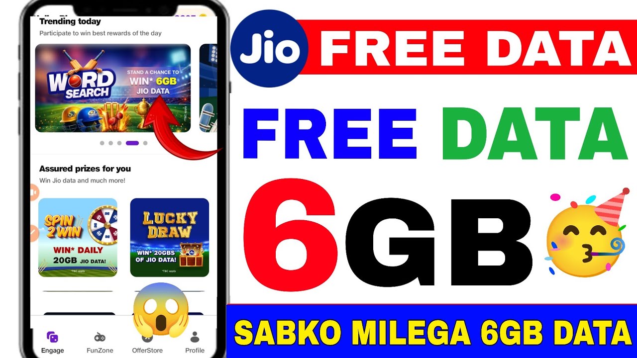 🥳Jio 6GB free data | Jio free 6GB data offer today |Jio sim free 6GB data | How to Get free 6GB data