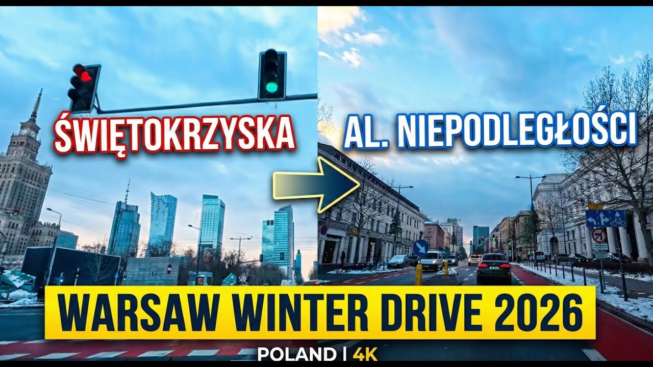 Driving in Warsaw, Poland: Winter 2026 | Świętokrzyska to Al. Niepodległości | 4K