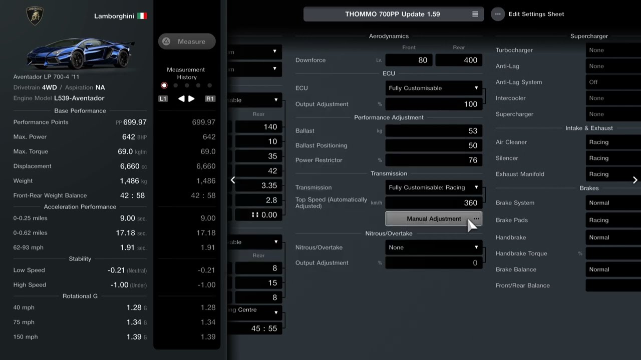GT7 Lamborginhi Aventador LP 700-4 '11 700PP Tune / Setup (Update 1.59)