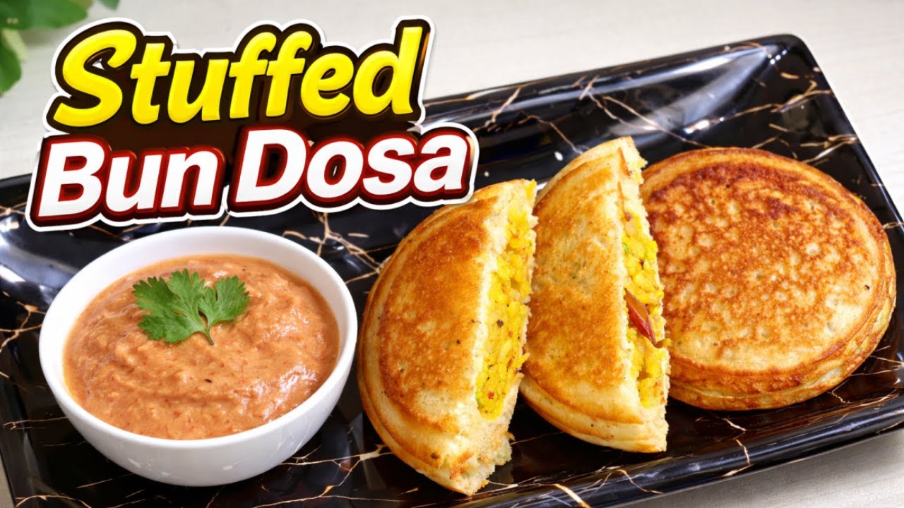 Stuffed Bun Dosa Recipe | Soft & Crispy Bun Dosa with Onion Tomato Chutney | होटल जैसा स्वाद