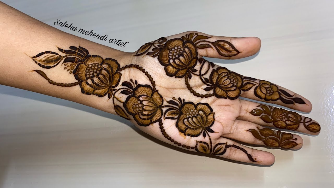 Gulf style henna in easy steps |simple Qatar design by Saleha mehendi artist #henna#trending #video
