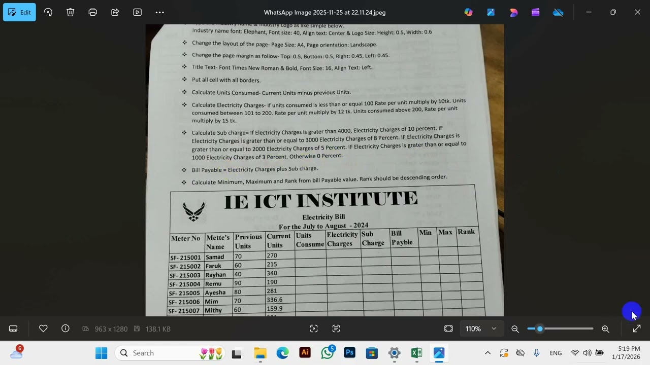 IT Support Service Level-3 | NSDA Assessment | Excel Electricity Bill Tutorial in Bangla