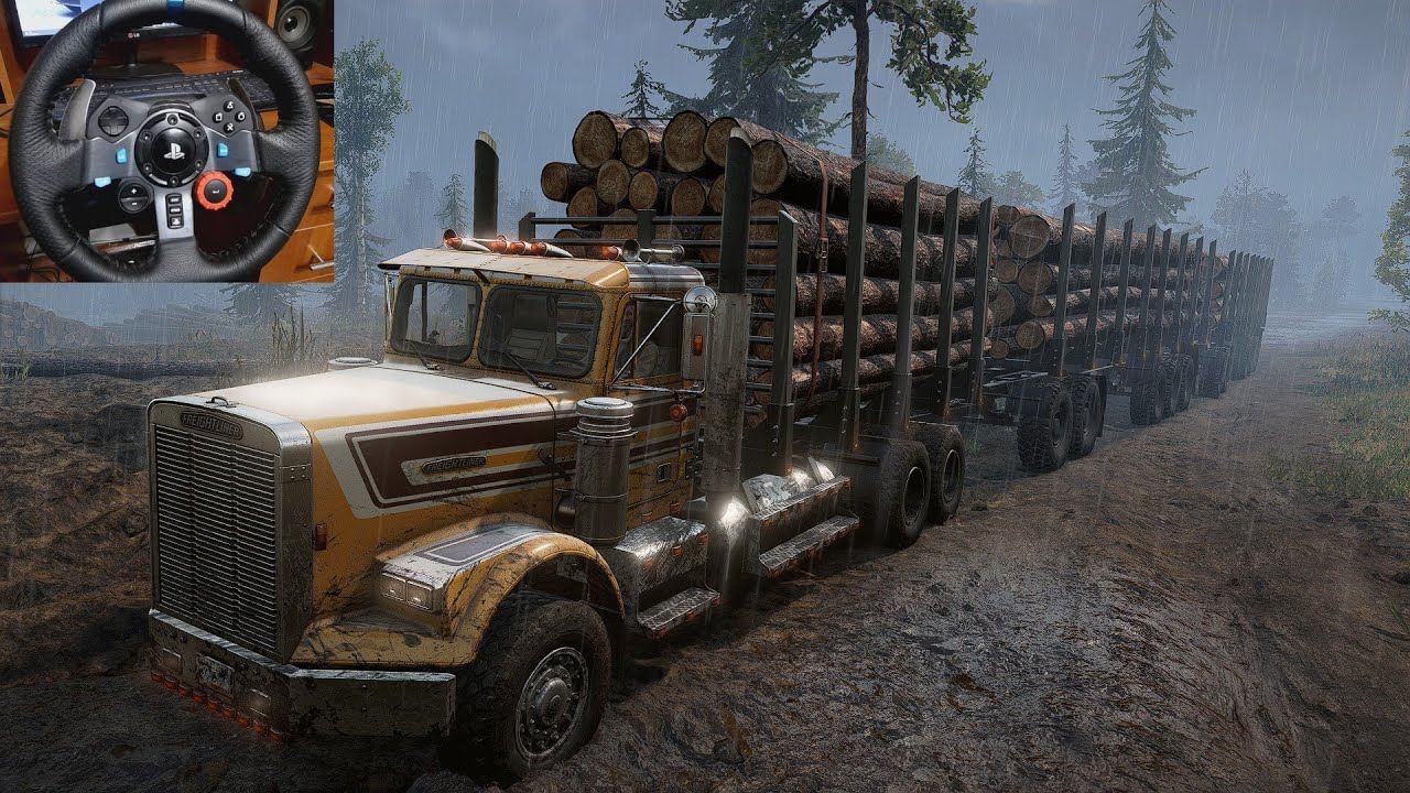 Freightliner FLD 120 Struggling with Heavy Logs | SnowRunner | Logitech G29 | Gameplay