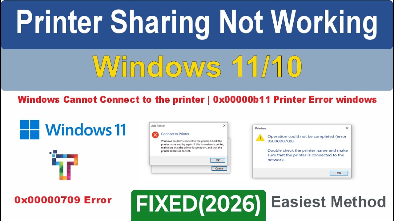 Printer Sharing Not Working in Windows 11| Error 0x0000011b | Error 0x00000709 Fix 2026