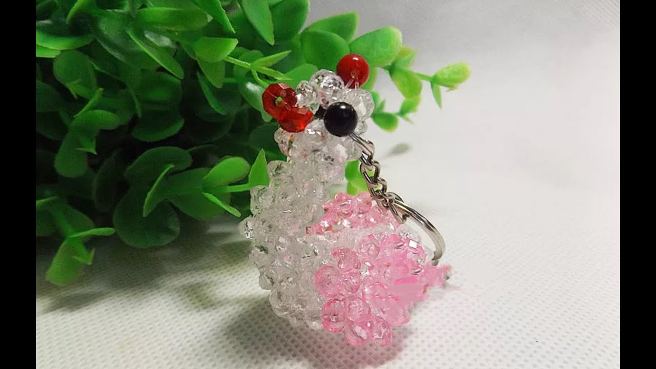 DIY kawaii bead  swan keychain ( part 1) 水晶串珠教学 可爱的小天鹅挂饰 （一）