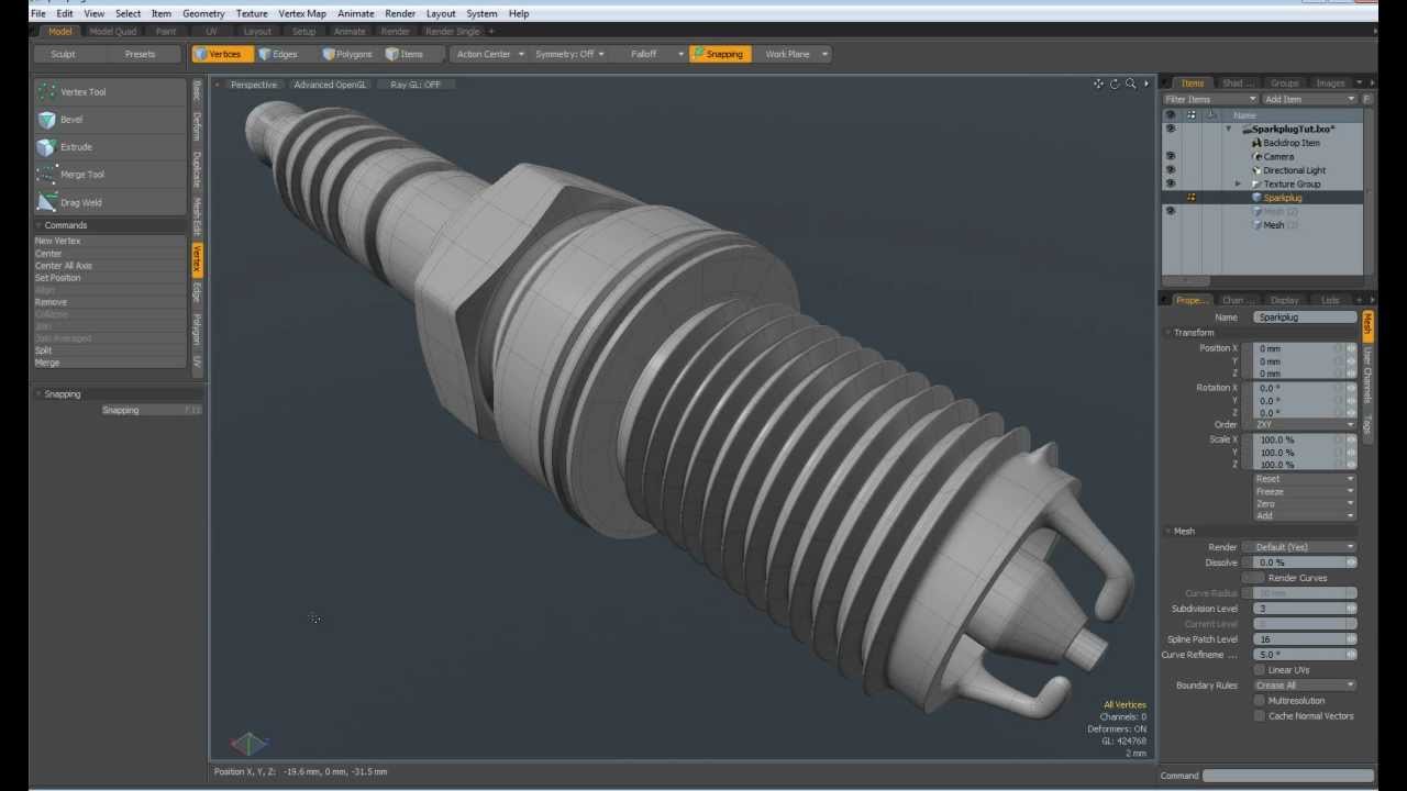 Luxology Modo - Modeling a Spark Plug - Part 1 of 4