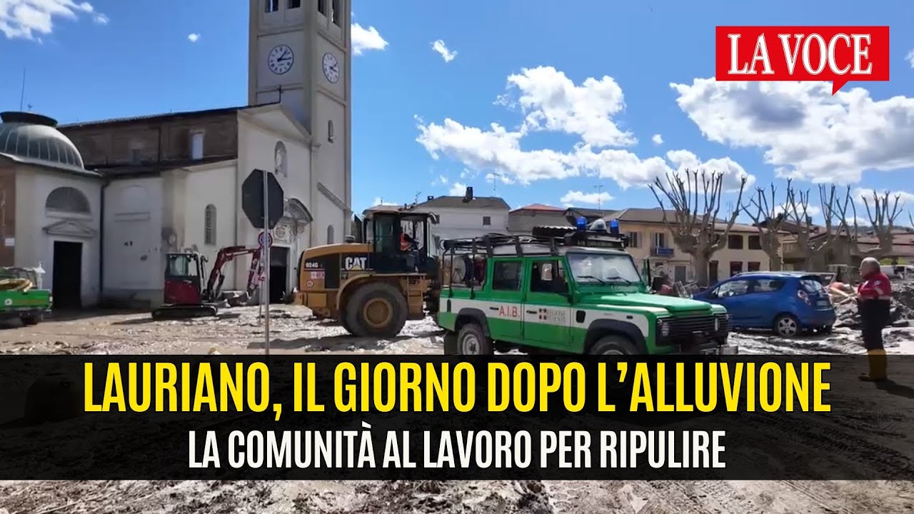 Lauriano, il giorno dopo l’alluvione: strade sommerse dal fango, la comunità al lavoro per ripulire