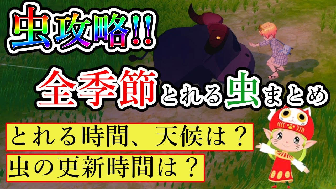 虫攻略！春夏秋冬の虫できるだけまとめました！【牧場物語 let's 風のグランドバザール攻略】