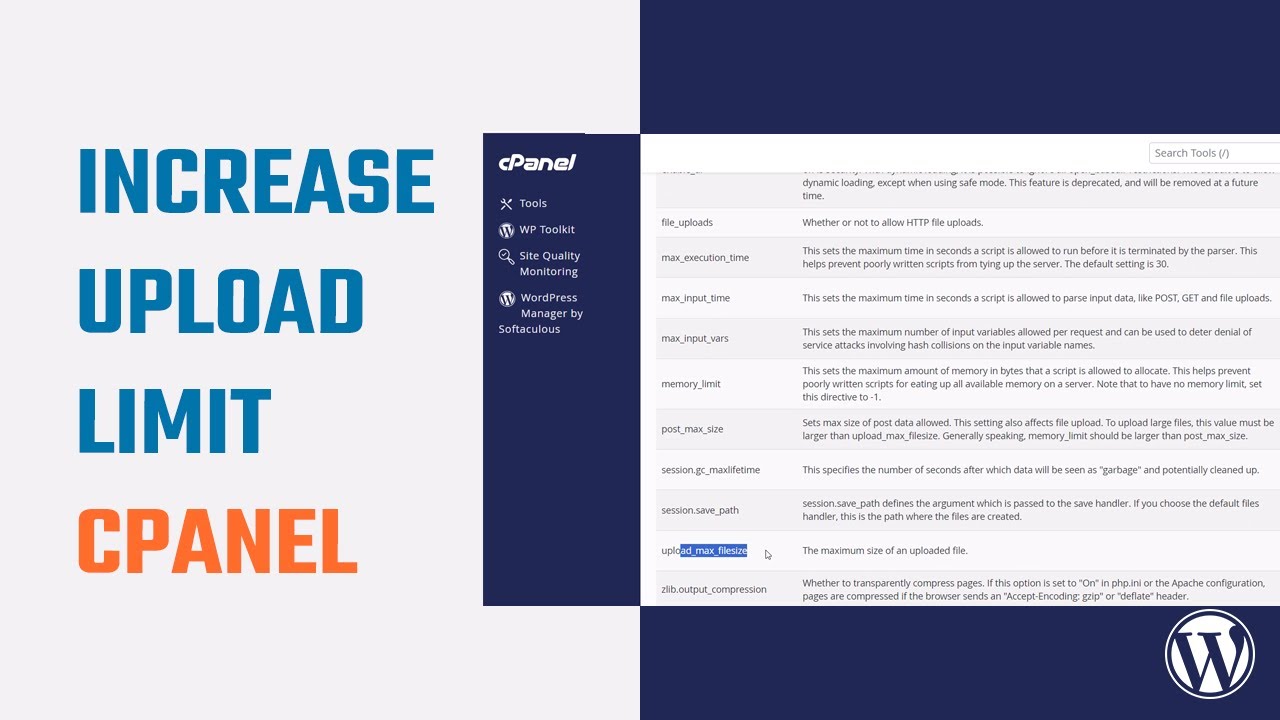Как увеличить лимит размера загружаемого файла в WordPress cPanel #wordpress