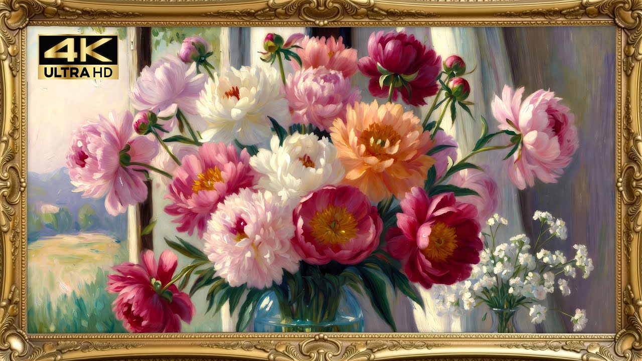 4K Floral Art Screensaver For Your Tv Elegant Blossom Flowers Vintage Gold Framed Wallpaper Samsung