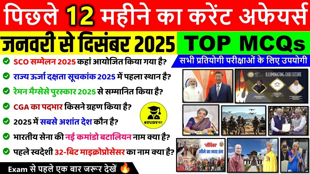 Last 12 Months Current Affairs 2025 | January - December 2025 | Monthly Current Affairs 2025 Group D