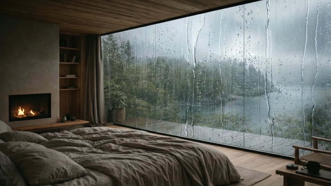 Cozy Rain on Window in Luxury Forest Villa 🌧️ Relaxing Rain Sounds for Deep Sleep & Relaxation