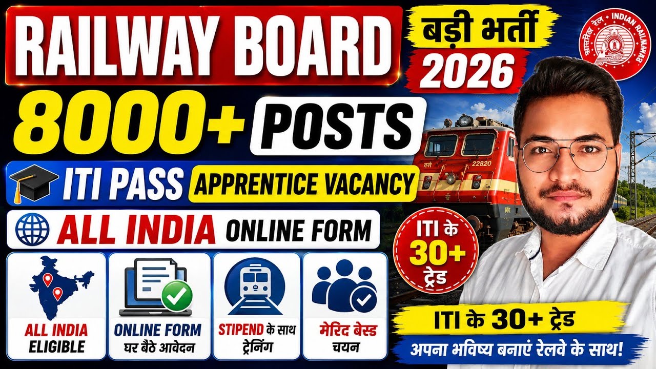 रेलवे बोर्ड बड़ी भर्ती 2026, ITI Pass 8000+ Post Apprentice 2026, Railway NCR & NFR Apprentice Form