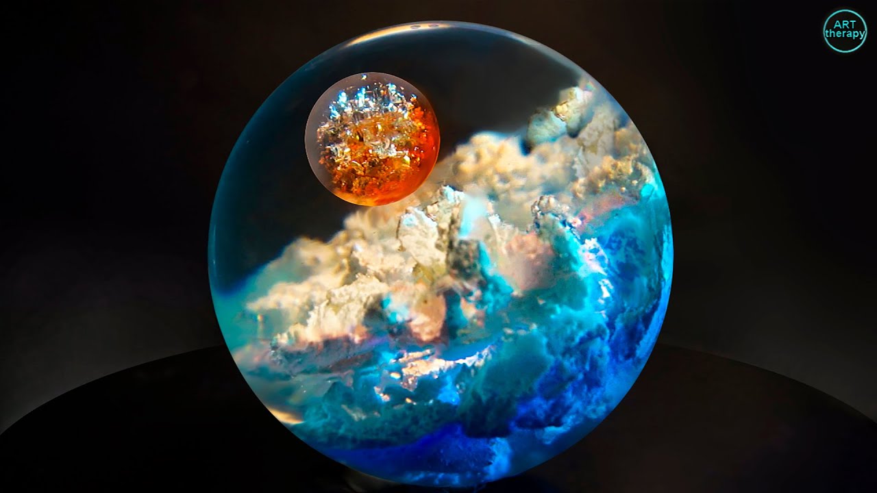 Clouds in Resin art sphere, [ clouds space in the sphere ], Epoxy resin. 3D RESIN Art. DIY