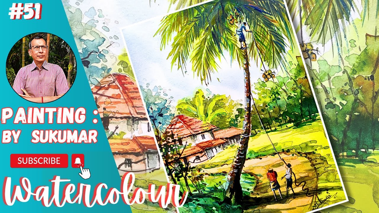 How to Draw Watercolor Landscape Painting | Scenery Drawing | Watercolor Tutorial - 51 | Sukumar Art