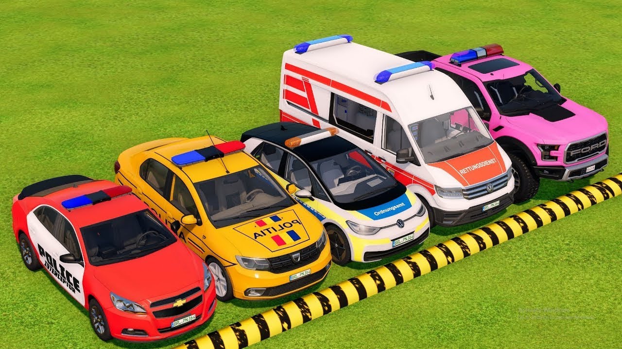 TRANSPORTING ALL COLORS POLICE CARS  VEHICLES WITH MAN BIG TRUCKS ! FS22 #51