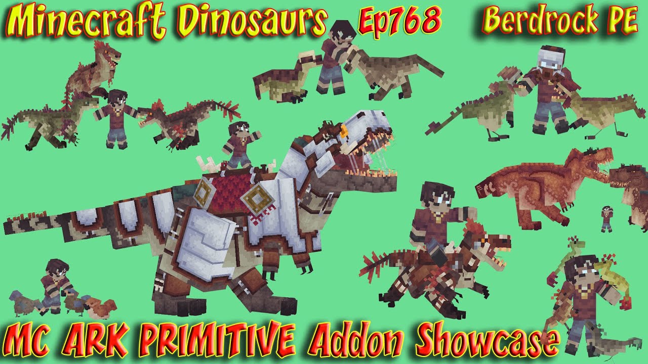MC ARK PRIMITIVE Addon Showcase Minecraft Bedrock PE Minecraft Dinosaurs Ep768
