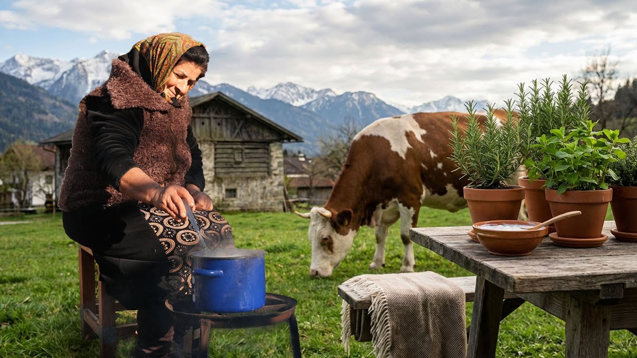 Cooking Dovga from Garden's Green Vegetables I Relaxing Village Life