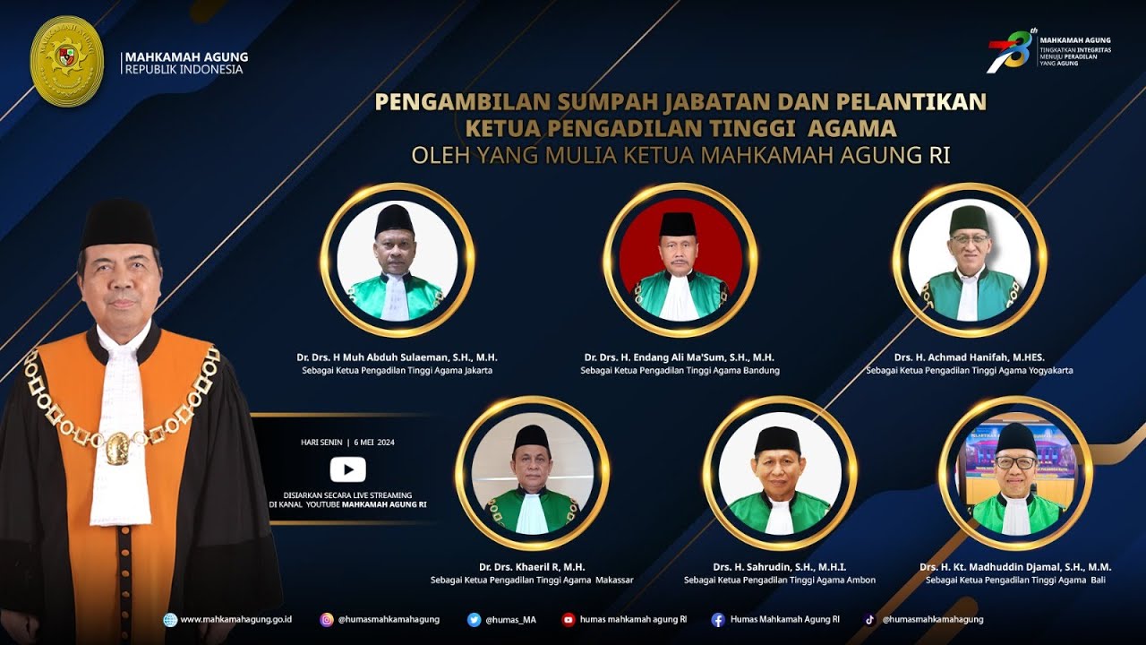 Pengambilan Sumpah Jabatan dan Pelantikan Ketua Pengadilan Tinggi Agama