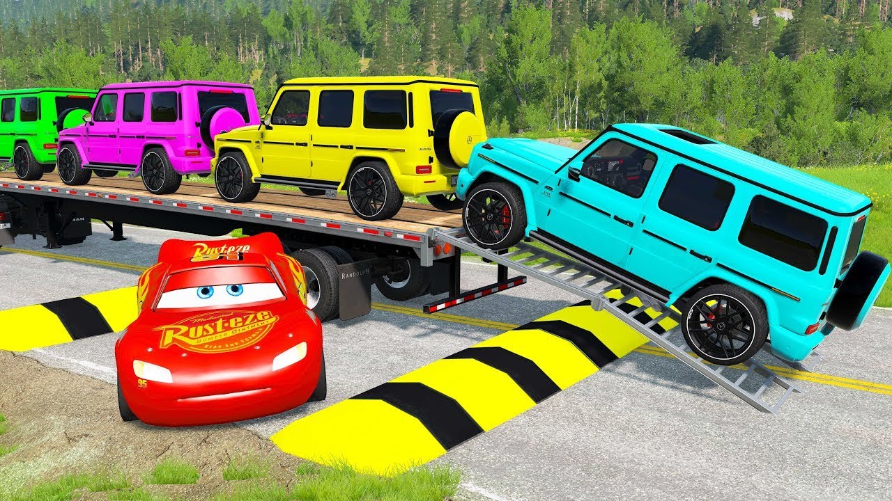 Flatbed Truck McQueen | Transportation with Truck - Pothole vs Car #41 | BeamNG.Drive Gameplay