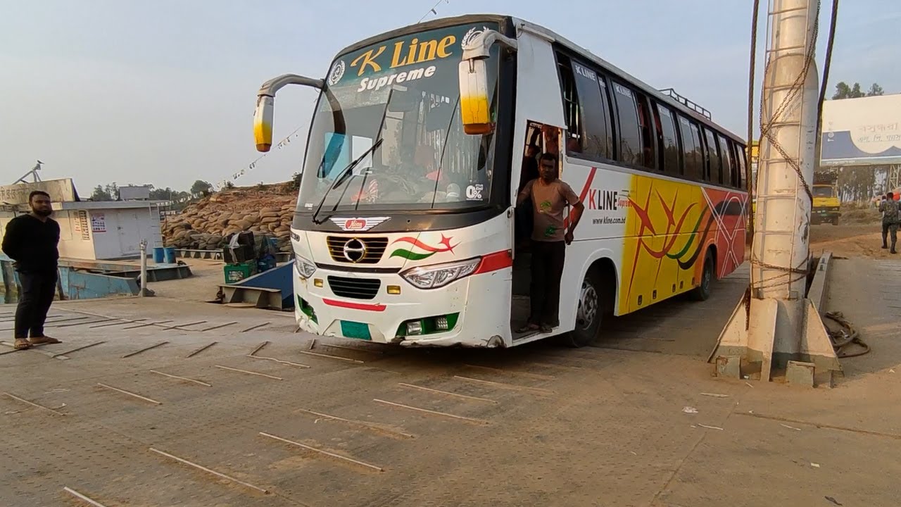 K Line Bus Ferry Loading at paturia ferry ghat in bangladesh biggest ferry terminal video