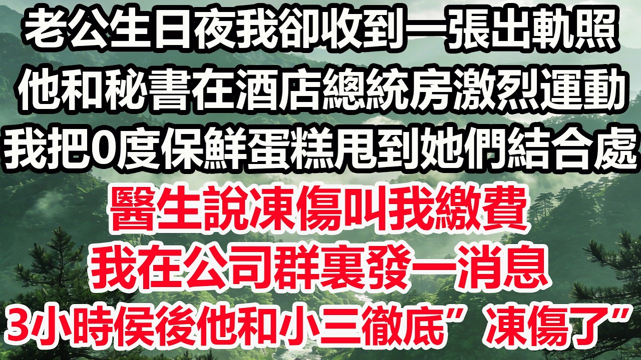 老公生日夜我卻收到一張出軌照，他和秘書在酒店總統房激烈運動，我把0度保鮮蛋糕甩到她們結合處，醫生說凍傷叫我繳費，我在公司群裏發一消息，3小時侯後他和小三徹底“凍傷了”！