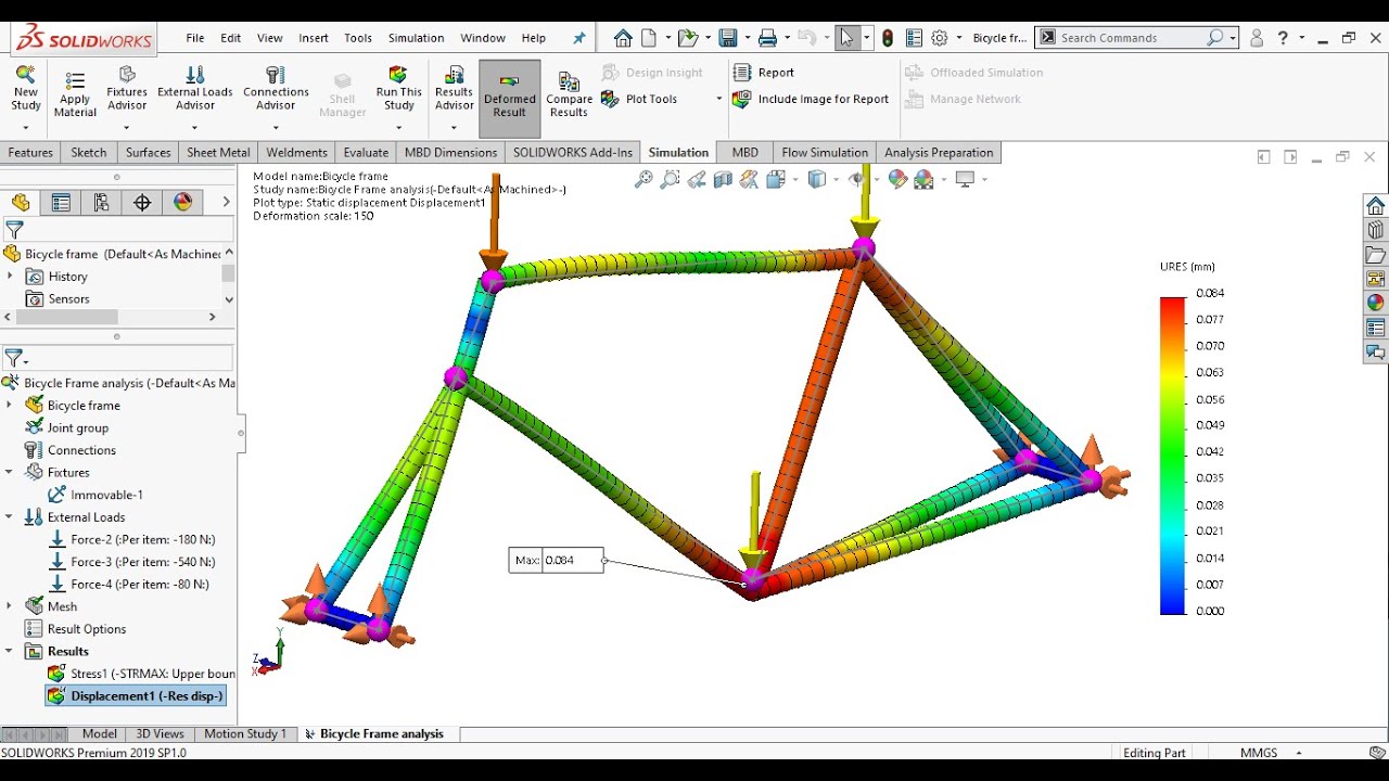 Solidworks simulation 133| Structural analysis of Bicycle Frame