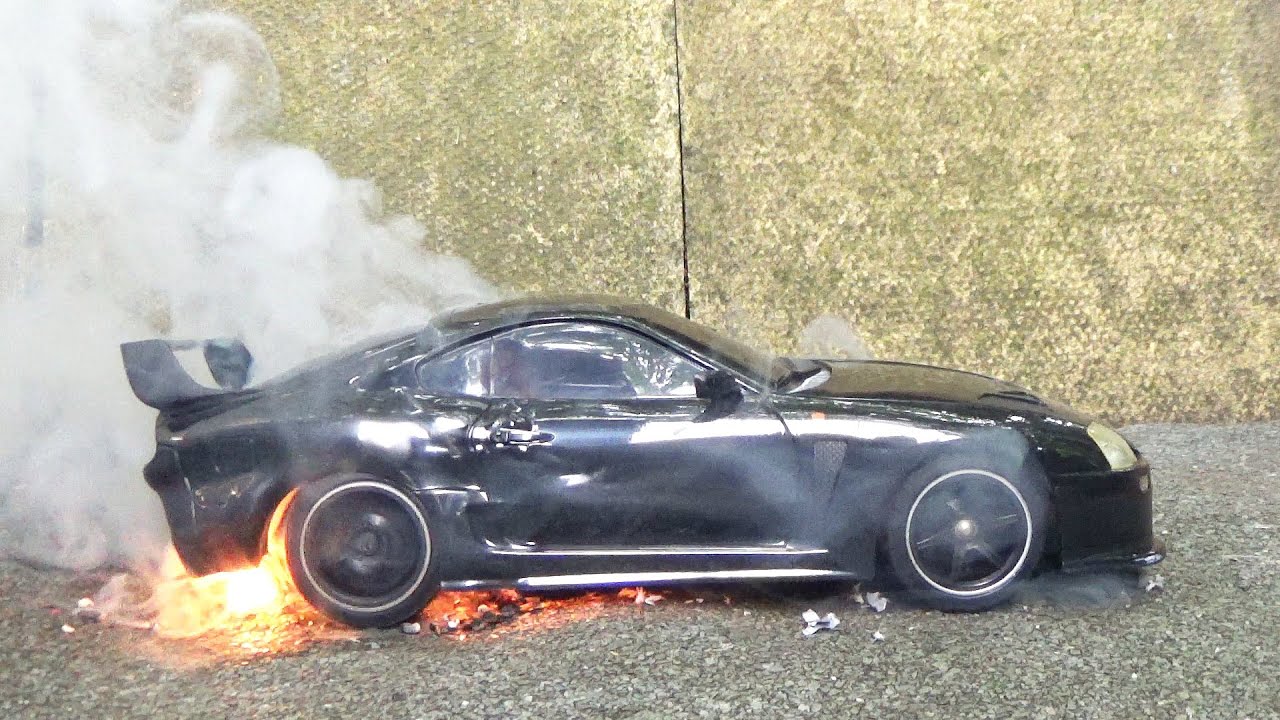 RC Car Burnout Ends In Flames