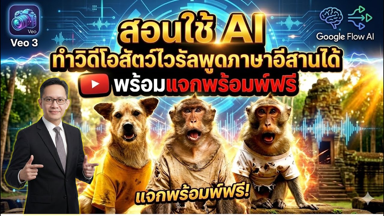 สอนใช้ AI ทำวิดีโอสัตว์ไวรัลพูดภาษาอีสานด้วย Flow AI