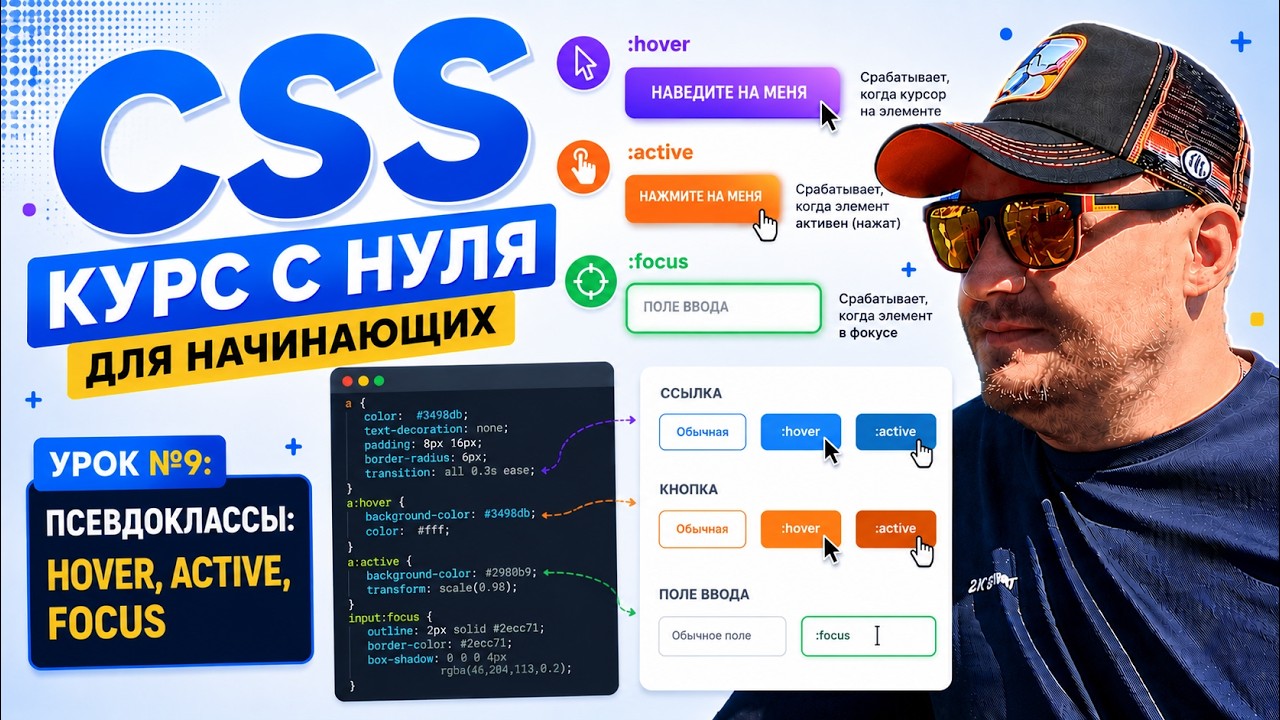 CSS курс с нуля для начинающих — урок №9: псевдоклассы: hover, active, focus