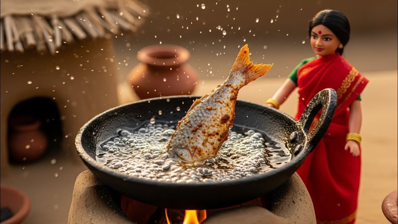 Miniature Doll Fish Fry Cooking ASMR | Indian Village Tiny Kitchen