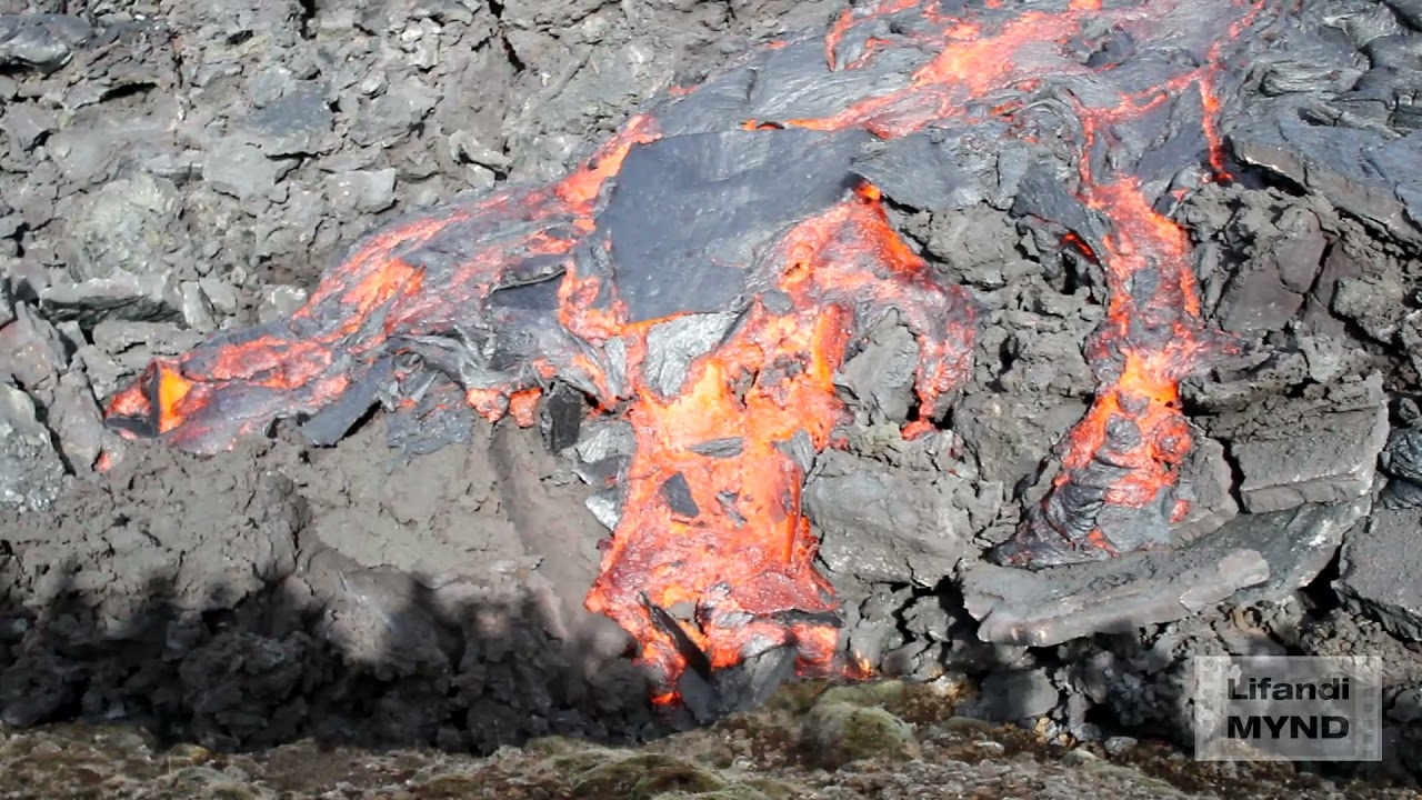 Escaping hot lava in Iceland eruption Geldingadalir Reykjanesskagi