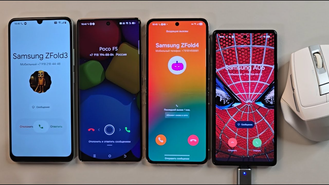 Incoming call Realme Note 60X Tecno Camon 30S Samsung Z Flip4 Pixel Google 6a with mouse control