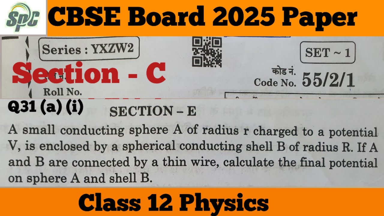 Q31 A small conducting sphere A of radius r charged to a potential V, is enclosed by a spherical con