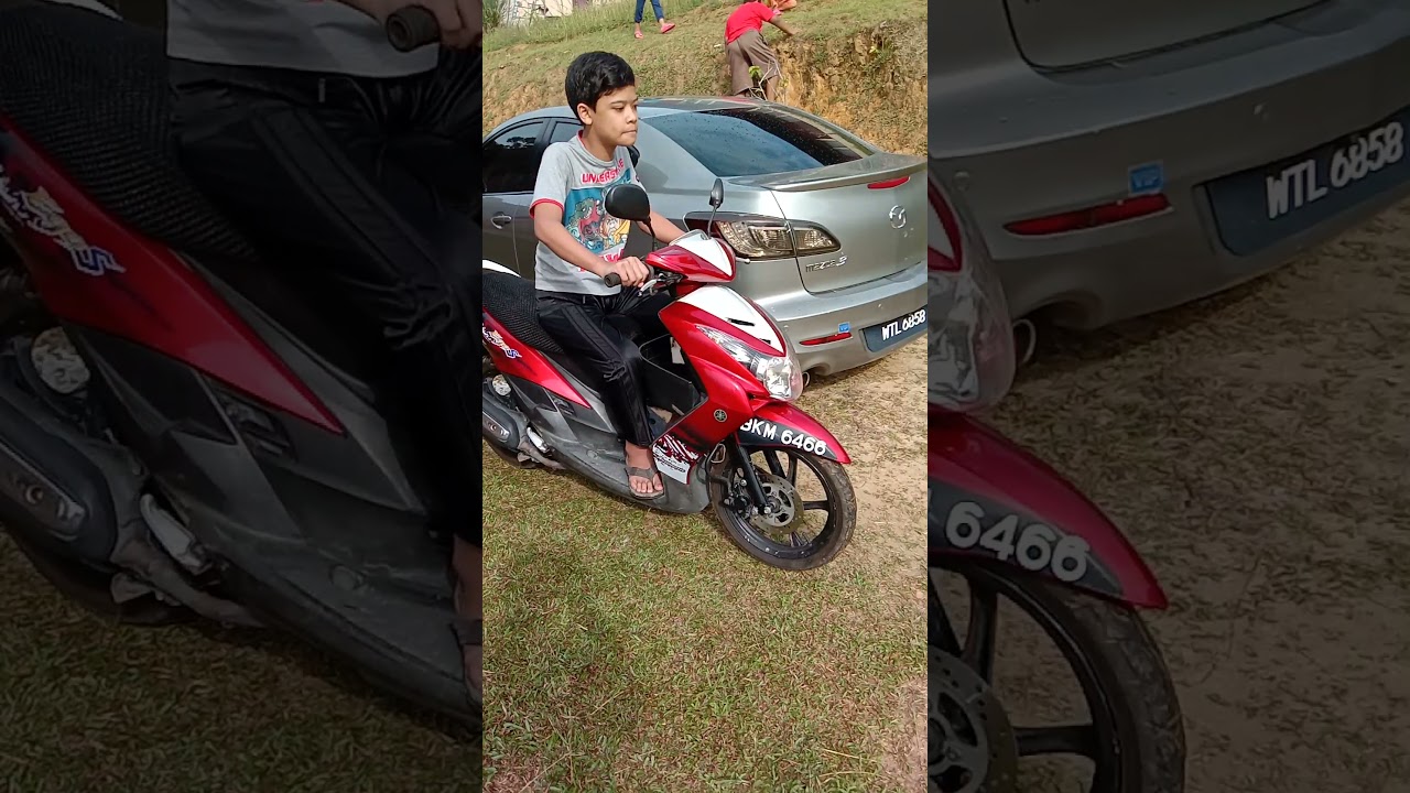 Anak bujang baru belajar bawa motor...nasib x jatuh ke rumah sebelah....