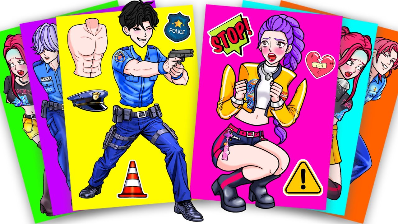 WHY??? POLICE JINU SAJA BOYS CATCH HUNTRIX RUMI - KPOP DEMON HUNTERS | STICKER BOOK DIY