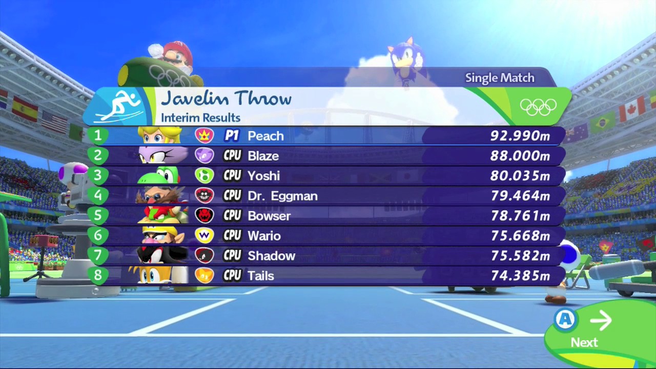 Mario and Sonic At The Rio 2016 Olympic Games ~ Javelin Throw