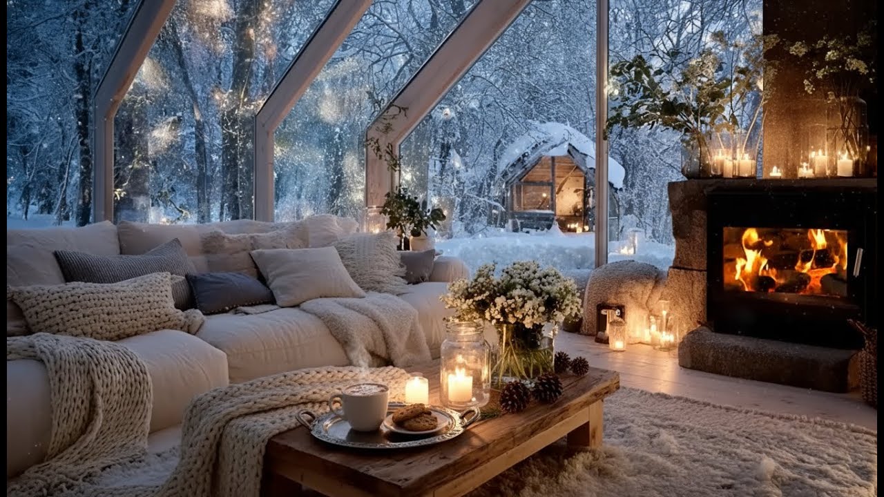 🔥🎼Quiet Winter Piano Lounge | Snow Outside & Fire Inside | Focus Study Work Meditation Relax Calm