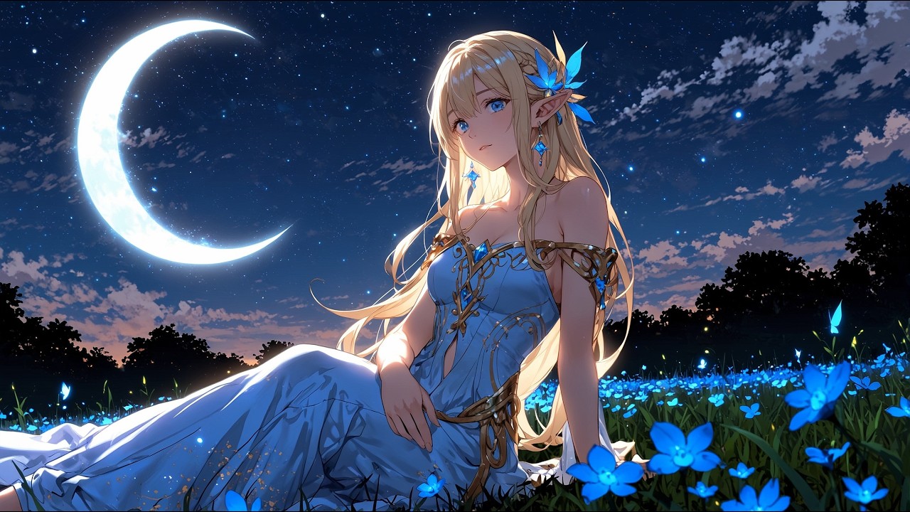 💙 Moonlit Flowers Whisper | Calm Fantasy Night | Ambient Music 🌌