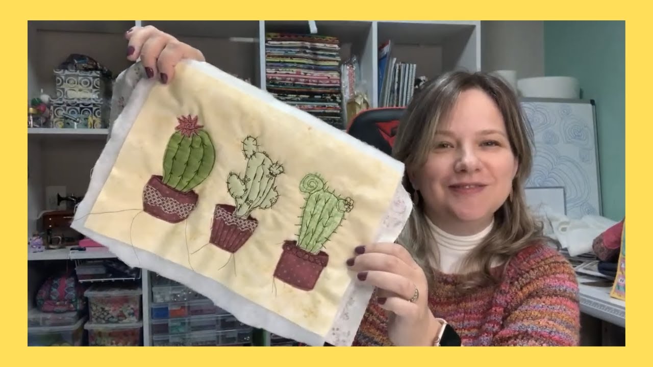 Painel Cactos - Quilting Livre com Aplicação  - (Free Motion Embroidery)