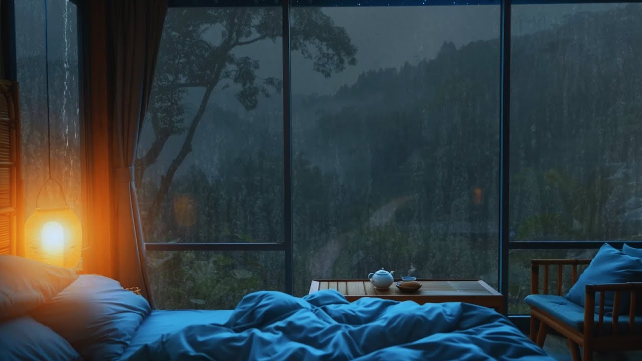Mountain Rain and Piano in Bedroom – Sleep Music Ambience to Relieve Stress and Find Serenity