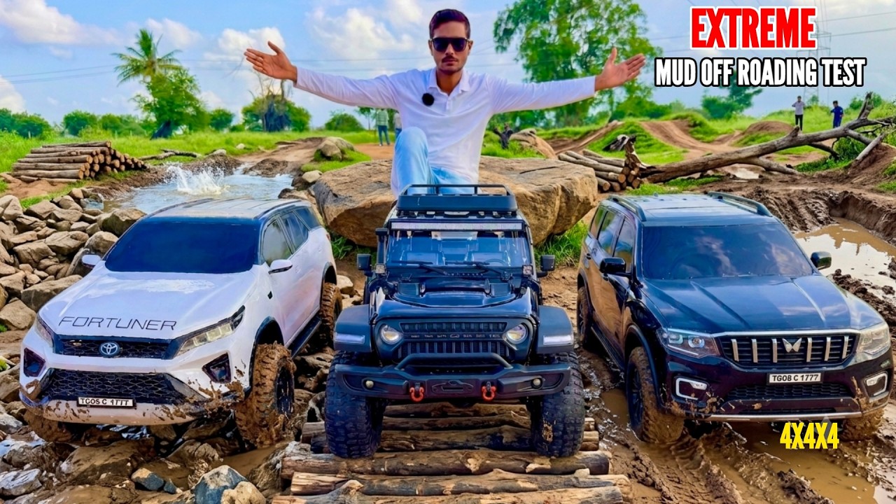 Rc Toyota Fortuner  Vs Thar Roxx Vs Scorpion Rc car mud Test 