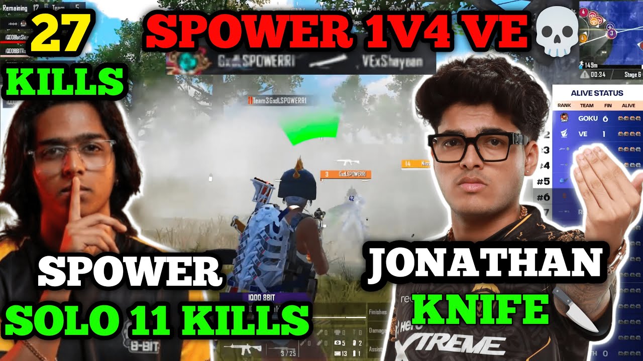 🇮🇳Jonathan Nife 🔥Spower 1v4 VE 🥶 Spower Solo 11 Kills🔥 Godl Playing Aggressive 🥶 Godlike Highlight🔥