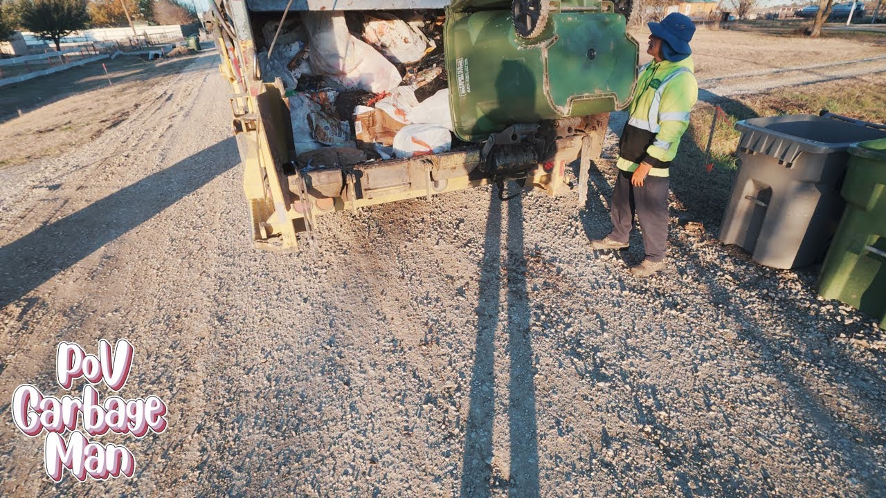 Rearloader Trash Truck - Garbage Man Manually Trash Collection POV | 4K Full UHD