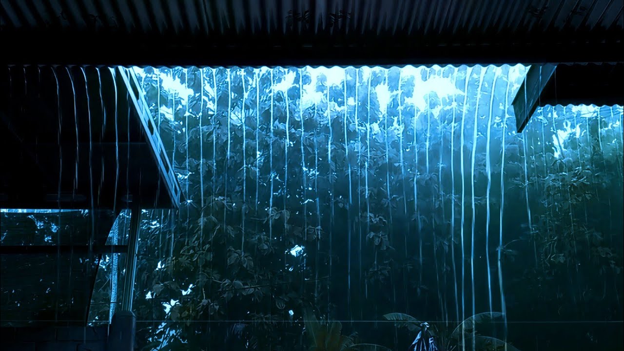 🌧️ Heavy Rain on Metal Roof at Night – Dark Porch Rain Sounds for Deep Sleep