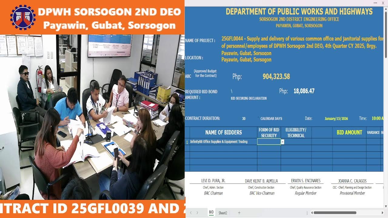 Procurement Livestream for DPWH Sorsogon 2nd District Engineering Office on January 15, 2025