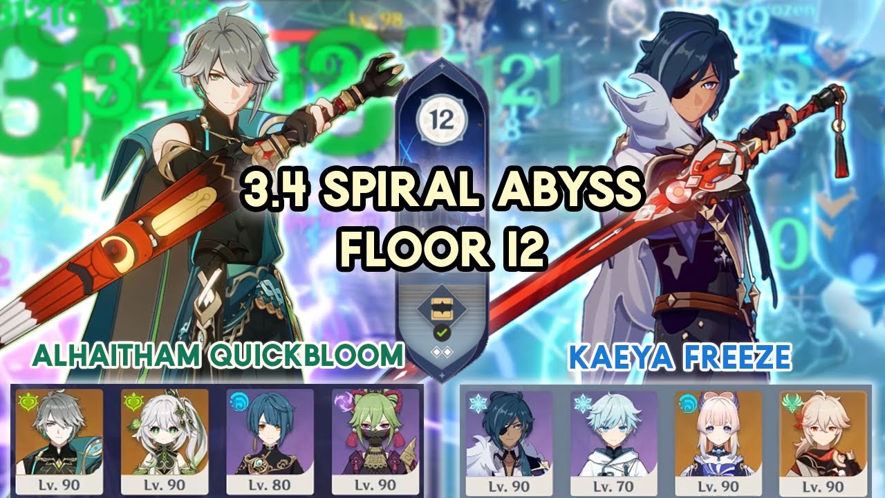 NEW 3.4 Spiral Abyss Alhaitham Quickbloom & Kaeya Freeze 4-star weapons Floor 12 | Genshin Impact