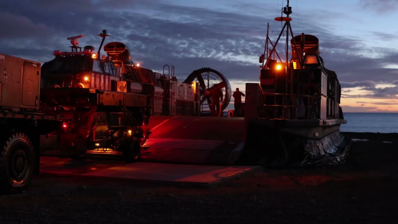 U.S. Navy landing craft, air cushion with Assault Craft Unit 5 drop off equipment for refueling ops