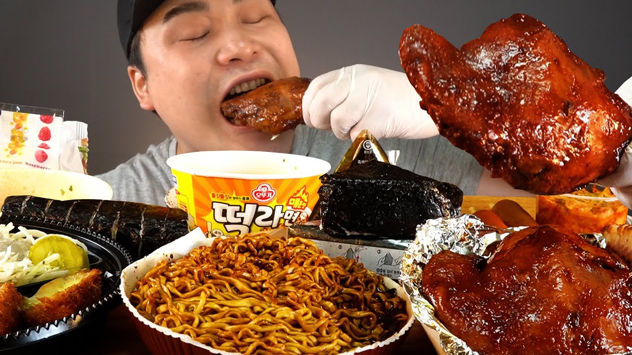 자메이카 닭다리와 떡라면, 치즈돈까스, 김밥 등 편의점 음식 먹방~!! 리얼사운드 social eating Mukbang(Eating Show)