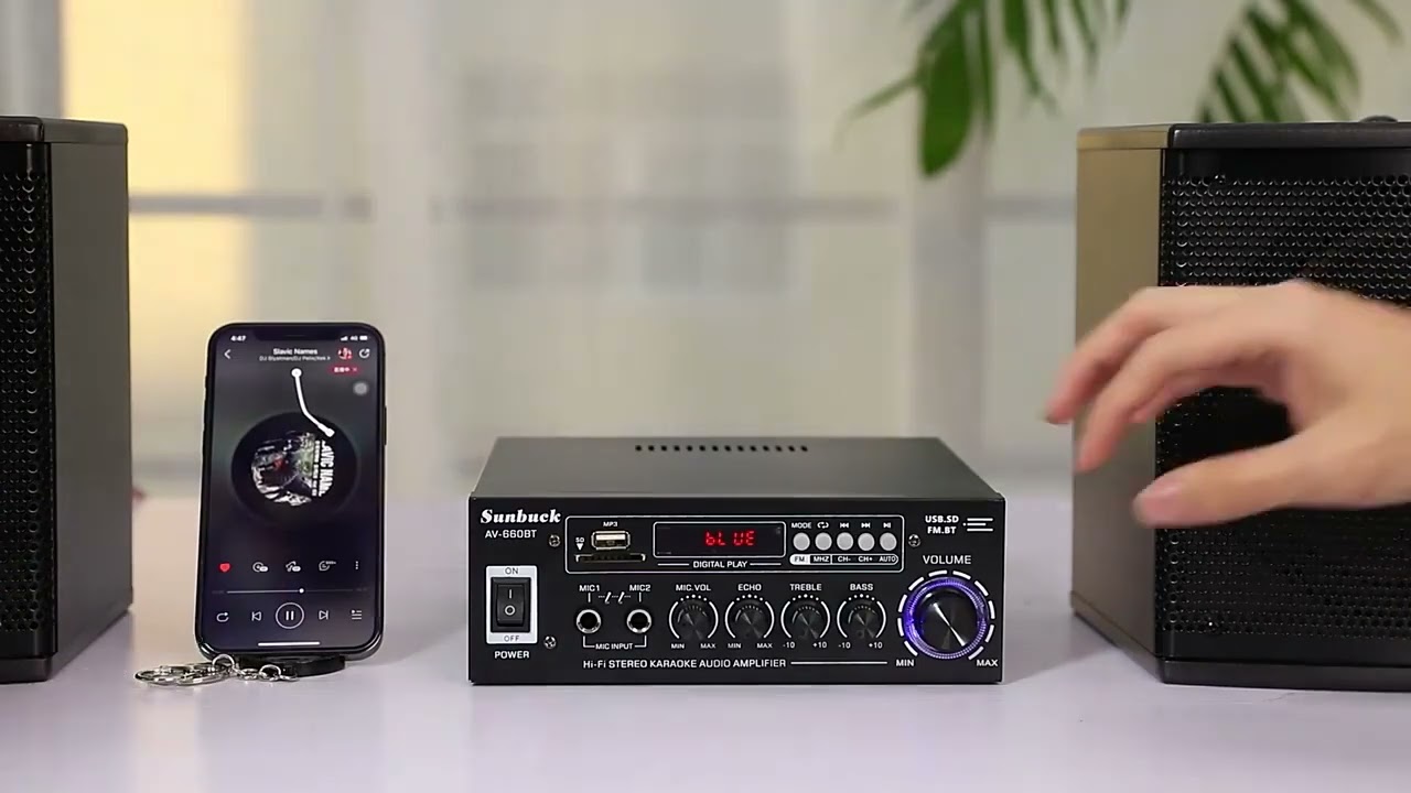 Sunbuck Audio Bluetooth 5.0 DAC Home Stereo Amplifier 2 Channel with Remote 2000 W - AV-660BT